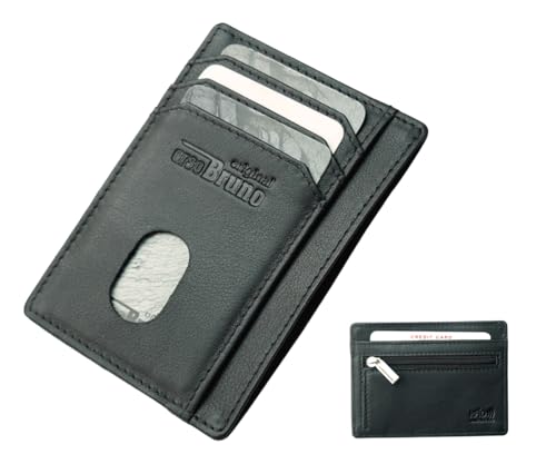 Mini Geldbörse Leder flach Herren schwarz RFID Kartenetui kleine Minigeldbörse Portemonnaie klein mit Münzfach Kreditkartenhalter Mini Geldbeutel dünn schmal Etui von orso Bruno original