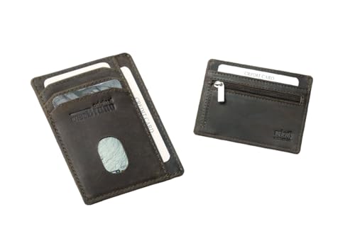 Mini Geldbörse Leder flach Herren dunkel-braun RFID Kartenetui kleine Minigeldbörse Portemonnaie klein mit Münzfach Kreditkartenhalter Mini Geldbeutel dünn schmal Etui von orso Bruno original