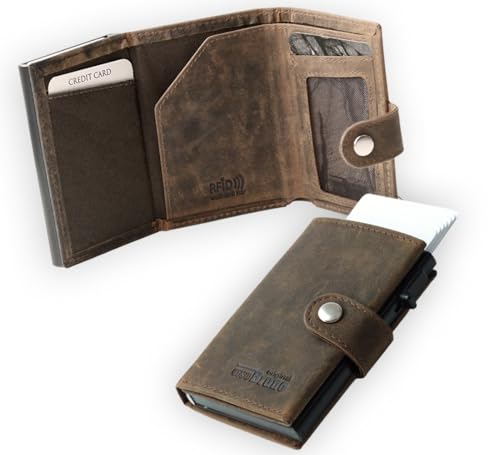Minigeldbörse Leder Herren braun mit Alu Halterung, kleine Herren Mini Geldbörse, Mini-Geldbeutel Kartenetui Portemonnaie Portmonee Männer, Slim Wallet mit Münzfach RFID von orso Bruno original