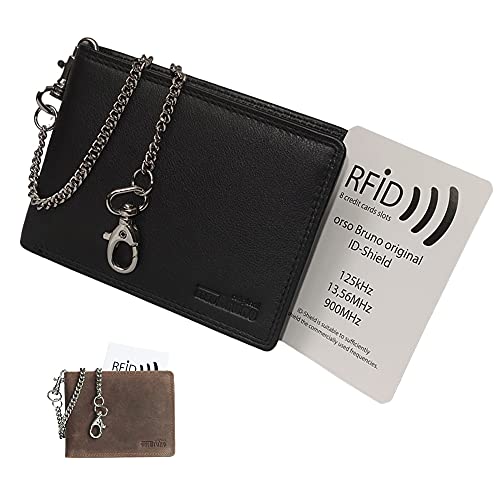 Schwarze Geldbörse mit Kette im hochwertigen Leder Querformat Bikerbörse mit Kette Kettenbörse Geldbeutel Portemonnaie Scheintasche Männer Herren schwarz von orso Bruno original