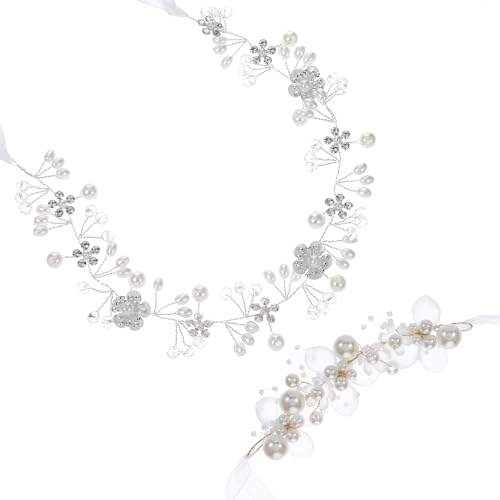 Oruola 2 Stück Haarschmuck Kommunion Mädchen,Blumenkranz Haarbänder,Blumenmädchen Haarschmuck,Vintage Kopfschmuck Hochzeit,Romantisch Perle Kristall Hochzeit Haarband mit Strass von oruola