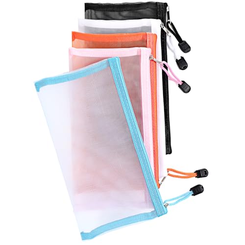 Oruola 5 Stück Mäppchen Transparent Mesh,Mini Netztaschen,Zip Mesh Reißverschluss Beutel,Mäppchen Durchsichtig,Transparente Federmäppchen Net für Reise Kosmetik Bürobedarf Lagerung,Mehrfarbig von oruola