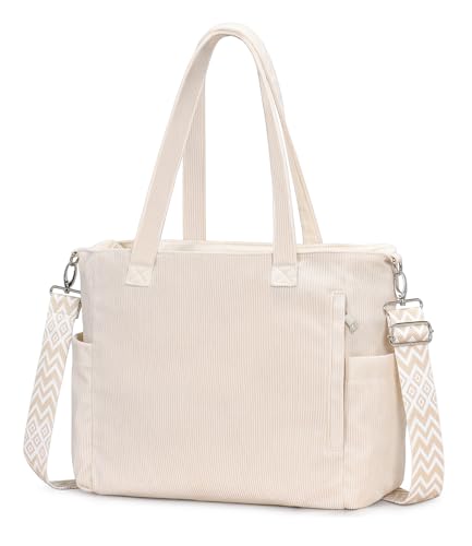 oscaurt Cord Tasche Shopper Groß Handtasche Damen Umhängetasche Tote Bag Crossbody Bag mit Reißverschluss Beuteltasche Stofftasche für Arbeitstasche Einkaufen Reisen von oscaurt