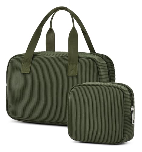 oscaurt Kosmetiktasche Cord Damen Kosmetikbeutel Groß Make up Tasche Kulturtasche mit Fächern Schminktasche Kosmetik Cosmetic Bag für Reise von oscaurt