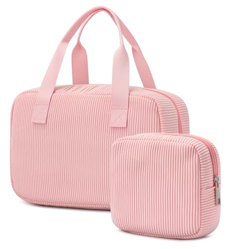 oscaurt Kosmetiktasche Cord Kosmetikbeutel Groß Kulturtasche mit Fächern Makeup Bag Damen Toilettentasche Taschen Kulturbeutel Organizer für Reise von oscaurt