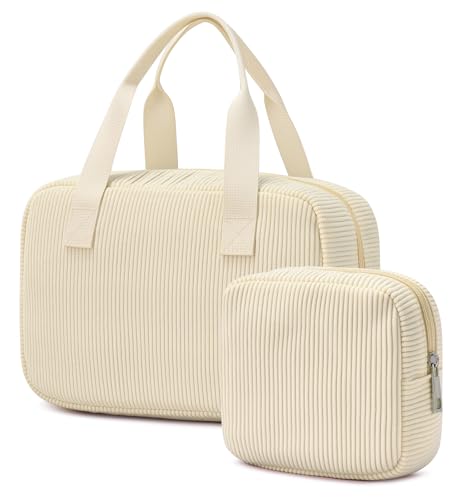 oscaurt Kosmetiktasche Damen Cord Kulturbeutel Groß Kosmetikbeutel mit Fächern Kosmetik Makeup Tasche Cosmetic Bag Waschtasche Geschenke für Frauen von oscaurt