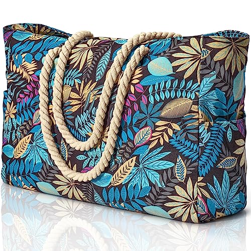 oscaurt Strandtasche Badetasche XXL Familie Tote Bag Shopper Tasche Damen Faltbare Beach Tote Bag mit Reißverschluss Einkaufstasche Saunatasche Weekender Damen von oscaurt