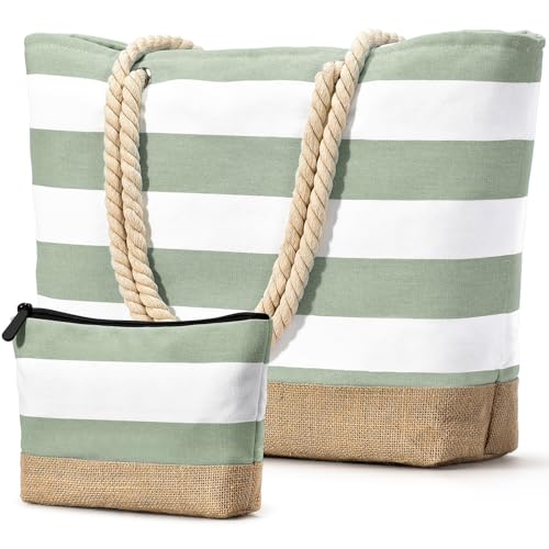 oscaurt Strandtasche Badetasche XXL Shopper Tasche Damen Umhängetasche Wasserdicht Beach Tote Bag mit Reißverschluss Faltbare Reisetasche Travel Bag Sporttasche (Leer-Grau Grün) von oscaurt