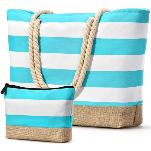 oscaurt Strandtasche Badetasche XXL Shopper Tasche Damen Umhängetasche Wasserdicht Beach Tote Bag mit Reißverschluss Faltbare Reisetasche Travel Bag Sporttasche (Leer-Grün Blau) von oscaurt