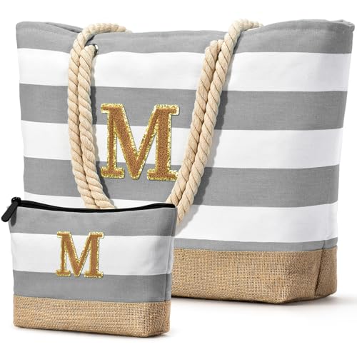 oscaurt Strandtasche Badetasche XXL Shopper Tasche Damen Umhängetasche Wasserdicht Beach Tote Bag mit Reißverschluss Faltbare Reisetasche Travel Bag Sporttasche (M-Hellgrau) von oscaurt