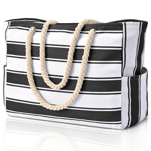 oscaurt Strandtasche Groß Shopper Tasche Damen Tote Bag mit Reißverschluss Wasserdicht Badetasche XXL Familie Wickeltasche Umhängetasche Faltbar Reisetasche Travel Bag von oscaurt