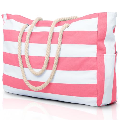 oscaurt Strandtasche Streifen Tote Bag Shopper Tasche Damen Wasserdicht Strandtasche Groß Badetasche mit Reißverschluss Handtasche Damen Umhängetasche Geschenke für Frauen von oscaurt
