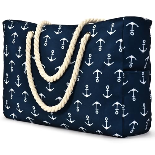 oscaurt Strandtasche Tote Bag Shopper Tasche Damen Handtasche Umhängetasche Groß Wasserdicht Beach Bag mit Reißverschluss Weekender Damen Saunatasche Faltbare Reisetasche von oscaurt