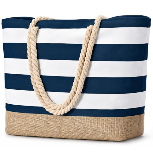 oscaurt Strandtasche XXL Familie Shopper Tasche Damen Badetasche Wasserdicht Umhängetasche Beach Tote Bag mit Reißverschluss Faltbare Reisetasche Sporttasche Travel Bag (Dunkelblau) von oscaurt