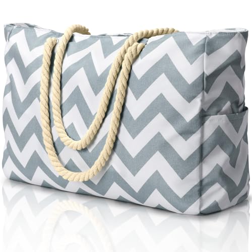 oscaurt Strandtasche XXL Familie Shopper Tasche Damen Wasserdicht Beach Tote Bag Einkaufstasche mit Reißverschluss Handtasche Damen Groß Faltbare Reisetasche von oscaurt