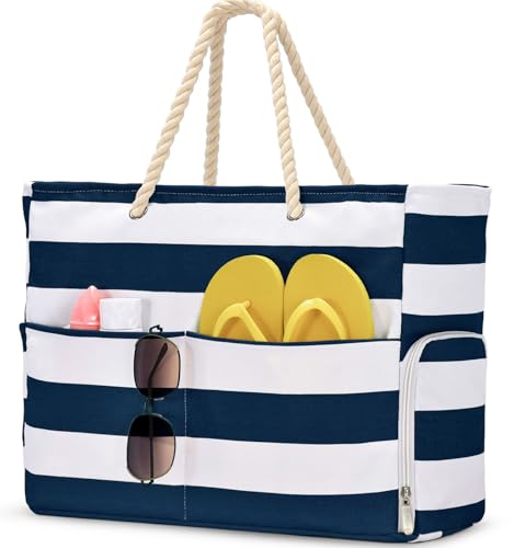 oscaurt Strandtasche XXL Familie Wasserdicht Umhängetasche Beach Tote Bag mit Reißverschluss Einkaufstasche Badetasche Damen Faltbar Reisetasche Saunatasche Travel Bag Shopping Bag von oscaurt