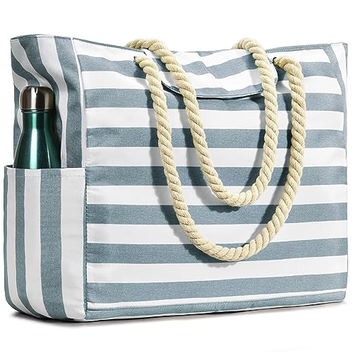 oscaurt Strandtaschen für Frauen, wasserdichte Strandtasche mit nassen Taschen, Sommer Familie Reißverschluss Strandtaschen Reise Urlaub Essentials, grau, Large von oscaurt