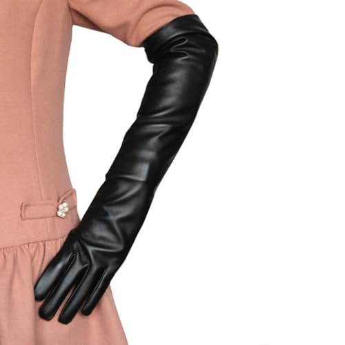 osiuujkw Bequeme Lange Handschuhe aus PU Leder für Damen, einfach zu kombinieren, modisch und elegant, breite Anwendung, angenehm zu tragen, Schwarz, L von osiuujkw