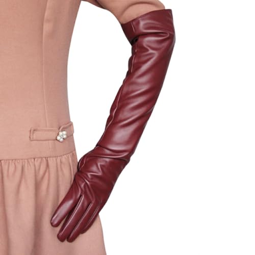osiuujkw Bequeme Lange Handschuhe aus PU Leder für Damen, einfach zu kombinieren, modisch und elegant, breite Anwendung, angenehm zu tragen, Jujube rot, L von osiuujkw