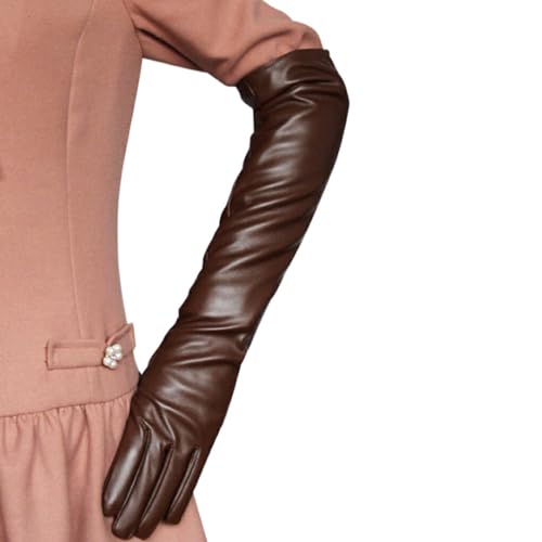 osiuujkw Bequeme lange Handschuhe aus PU Leder für Damen, einfach zu kombinieren, modisch und elegant, breite Anwendung, angenehm zu tragen, leichter Kaffee, S von osiuujkw