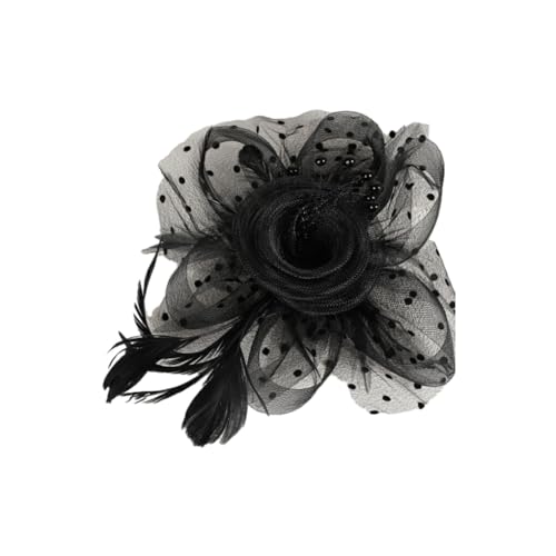 osiuujkw Einfach zu stylender Damen Fascinator Clip, leicht und einfach zu tragen, Blumen Feder Stirnband Fascinator, gemischt, einzigartig, Schwarz von osiuujkw