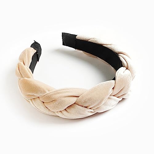 osiuujkw Geflochtenes Velours Stirnband, breit, Luxus, Frauen, Mädchen, Haarband, solide, Winter Kopfbedeckung, Kopfband, Sport, Hochzeit, Bankett, Beige von osiuujkw