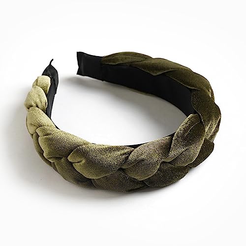 osiuujkw Geflochtenes Velours Stirnband, breit, Luxus, Frauen, Mädchen, Haarband, solide, Winter Kopfbedeckung, Kopfband, Sport, Hochzeit, Bankett, Grün von osiuujkw