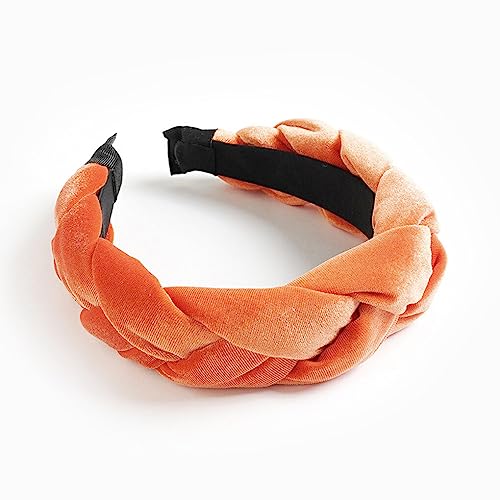 osiuujkw Geflochtenes Velours Stirnband, breit, Luxus, Frauen, Mädchen, Haarband, solide, Winter Kopfbedeckung, Kopfband, Sport, Hochzeit, Bankett, Orange von osiuujkw