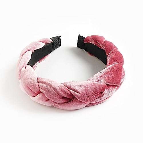 osiuujkw Geflochtenes Velours Stirnband, breit, Luxus, Frauen, Mädchen, Haarband, solide, Winter Kopfbedeckung, Kopfband, Sport, Hochzeit, Bankett, Pfirsichrosa von osiuujkw