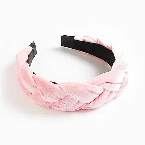 osiuujkw Geflochtenes Velours Stirnband, breit, Luxus, Frauen, Mädchen, Haarband, solide, Winter Kopfbedeckung, Kopfband, Sport, Hochzeit, Bankett, Rosa von osiuujkw