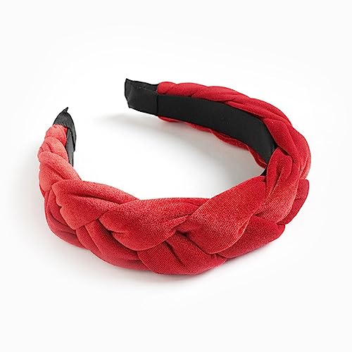 osiuujkw Geflochtenes Velours Stirnband, breit, Luxus, Frauen, Mädchen, Haarband, solide, Winter Kopfbedeckung, Kopfband, Sport, Hochzeit, Bankett, Rot von osiuujkw