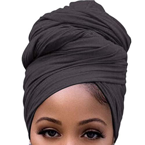 osiuujkw Langer Turban Knoten Hijab geknotete Mehrzweck Kopfwickel Stretch Kopftuch Mützen Kopfbedeckung Tägliches Tragen Zubehör, Dunkelgrau von osiuujkw