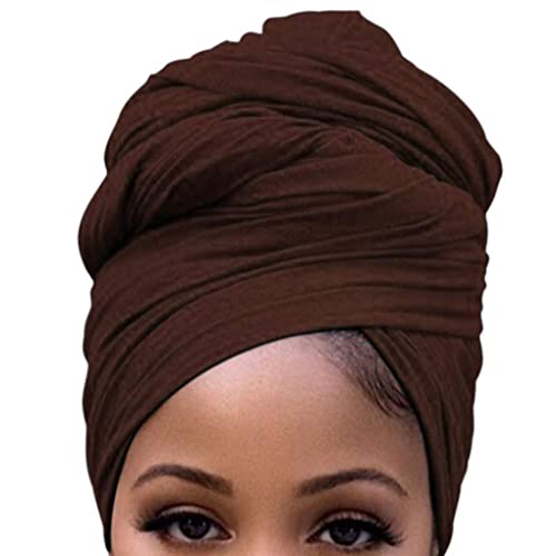 osiuujkw Langer Turban Knoten Hijab geknotete Mehrzweck Kopfwickel Stretch Kopftuch Mützen Kopfbedeckung Tägliches Tragen Zubehör, Kaffee von osiuujkw