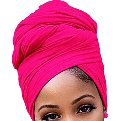 osiuujkw Langer Turban Knoten Hijab geknotete Mehrzweck Kopfwickel Stretch Kopftuch Mützen Kopfbedeckung Tägliches Tragen Zubehör, Rosenrot von osiuujkw