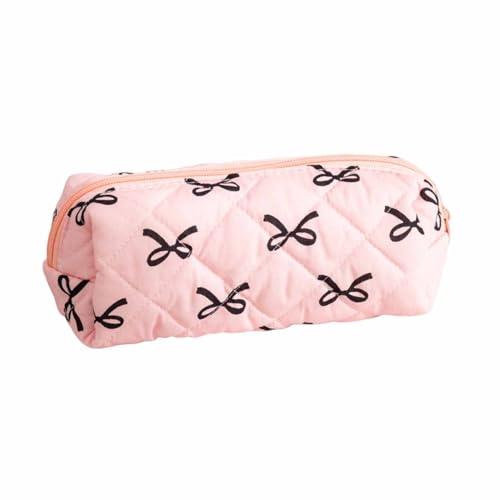 osiuujkw Leichtes Federmäppchen mit Reißverschluss, ästhetische Schreibwarenschleife, Kosmetik Aufbewahrungstasche, große Schreibwaren, rosa Schleife (2078 cm), schwarzer Bogen von osiuujkw