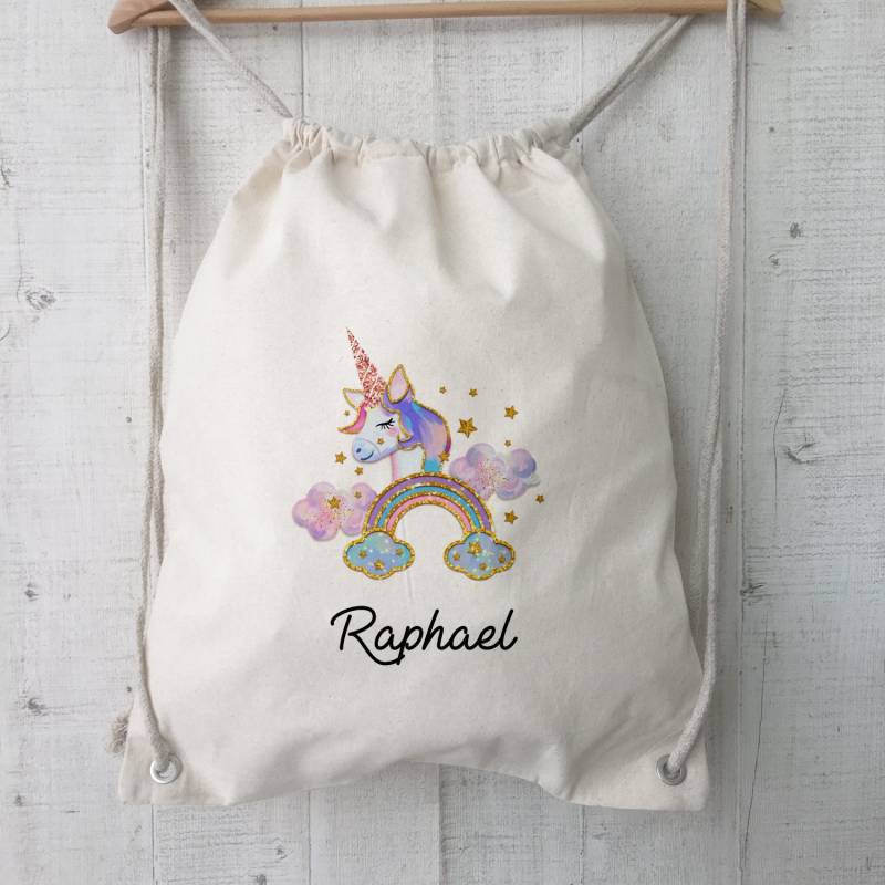 Personalisierter Name Regenbogen Einhorn Turnbeutel Jutebeutel，wunschnamen Rucksäcke, Turnbeutel, Gym Rucksack von osttop