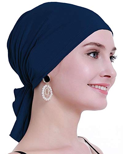 osvyo Bambus Chemo Kopftuch für Frauen mit Haarausfall - Krebspatienten Kopfbedeckung Turban in Versiegelter Verpackung Indigo BLAU von osvyo