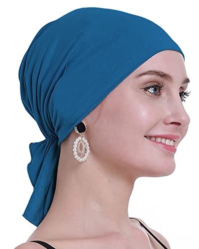 osvyo Bambus Chemo Kopftuch für Frauen mit Haarausfall - Krebspatienten Kopfbedeckung Turban in Versiegelter Verpackung Mittelblau von osvyo