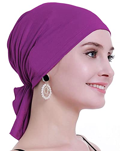 osvyo Bambus Chemo Kopftuch für Frauen mit Haarausfall - Krebspatienten kopfbedeckung Turban in Versiegelter Verpackung VIOLETT von osvyo