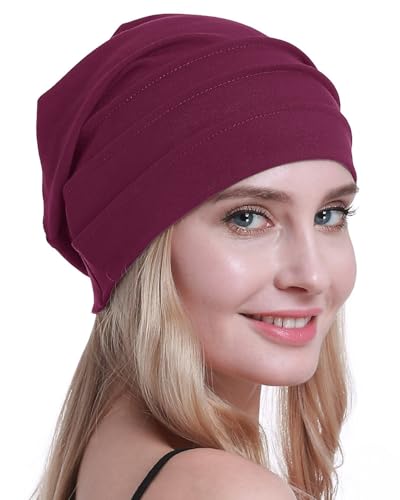 osvyo Baumwolle Chemo Hüte Soft Caps Krebs Kopfbedeckungen für Frauen Haarausfall versiegelt Verpackung,HELL Burgund von osvyo