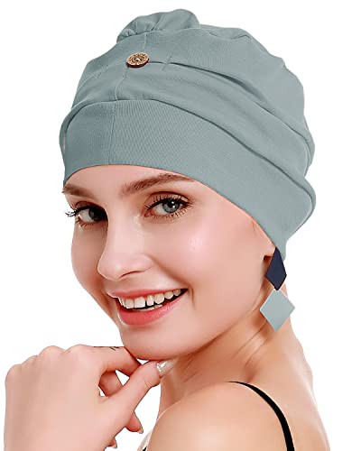 osvyo Baumwolle Chemo Kopfbedeckung für Damen Krebs Haarausfall Hut - Baumwolle Leichte Kopfbedeckung Versiegelte Verpackung HELL BLAU GRAU von osvyo