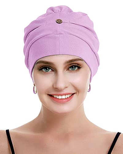 osvyo Baumwolle Chemo Kopfbedeckung für Damen Krebs Haarausfall Hut - Baumwolle Leichte Kopfbedeckung Versiegelte Verpackung HELL LILA von osvyo