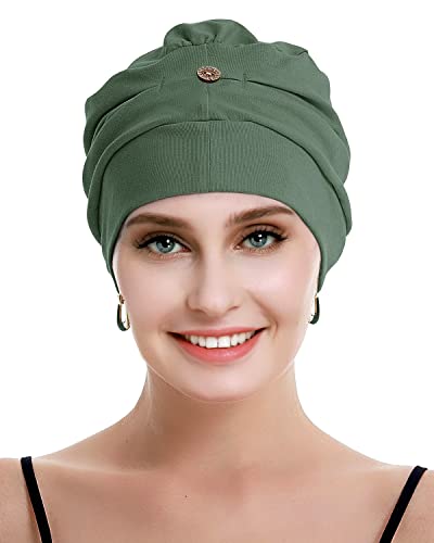 osvyo Baumwolle Chemo Kopfbedeckung für Damen Krebs Haarausfall Hut - Baumwolle Leichte Kopfbedeckung Versiegelte Verpackung HELL Oliv von osvyo