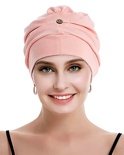 osvyo Baumwolle Chemo Kopfbedeckung für Damen Krebs Haarausfall Hut - Baumwolle Leichte Kopfbedeckung Versiegelte Verpackung HELLES ROSA von osvyo