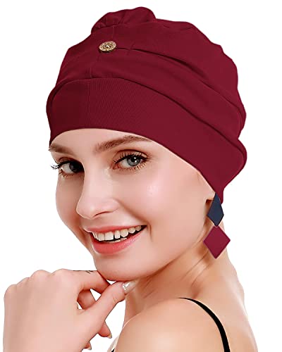osvyo Baumwolle Chemo Kopfbedeckung für Damen Krebs Haarausfall Hut - Baumwolle Leichte Kopfbedeckung Versiegelte Verpackung Kirsche von osvyo