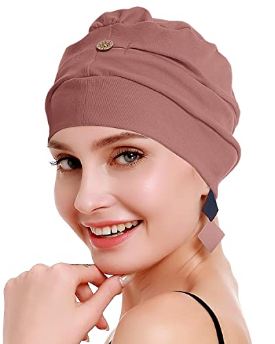 osvyo Baumwolle Chemo Kopfbedeckung für Damen Krebs Haarausfall Hut - Baumwolle Leichte Kopfbedeckung Versiegelte Verpackung Sand BRAUN von osvyo