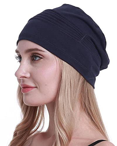 osvyo Baumwolle Chemo Kopfbedeckungen Hüte weiche Mützen für Frauen Haarausfall Krebs Beanies Turban Versiegelte Verpackung Navy BLAU von osvyo