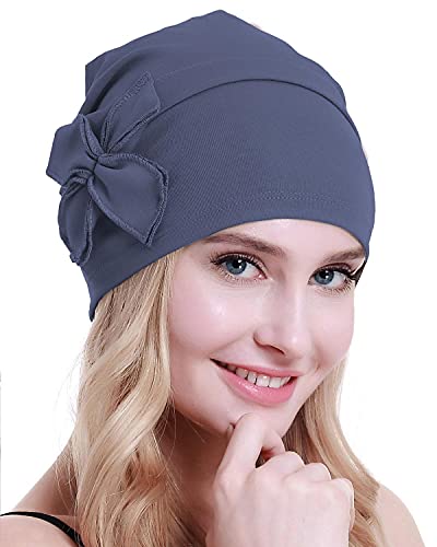 osvyo Baumwolle Chemo-Turbane Kopfbedeckung Beanie Mütze Kappe für Frauen Krebs Patienten Haarausfall BLAU GRAU von osvyo
