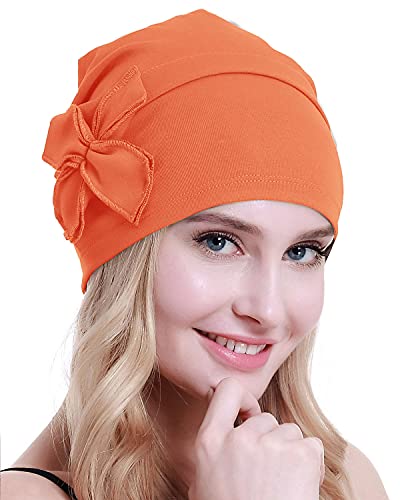 osvyo Baumwolle Chemo-Turbane Kopfbedeckung Beanie Mütze Kappe für Frauen Krebs Patienten Haarausfall ORANGE ROT von osvyo