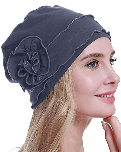 osvyo Chemo Kopfbedeckung für Damen,Turban Mütze für Frauen, Krebs Beanie Haarausfall versiegelte Verpackung BLAU GRAU von osvyo